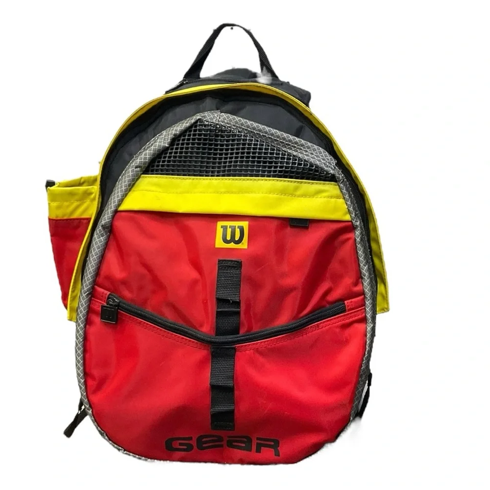 🔥 Wilson “Gear” Backpack 🎾 Red‎ Yellow Black Mesh Sport Bag